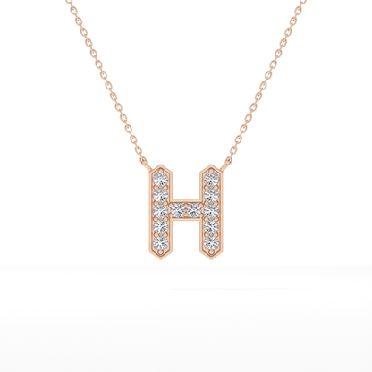 0.36 TCW Round Lab Grown Diamond H Initial Pendant Necklace
