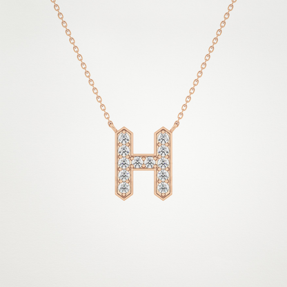 0.36 TCW Round Lab Grown Diamond H Initial Pendant Necklace