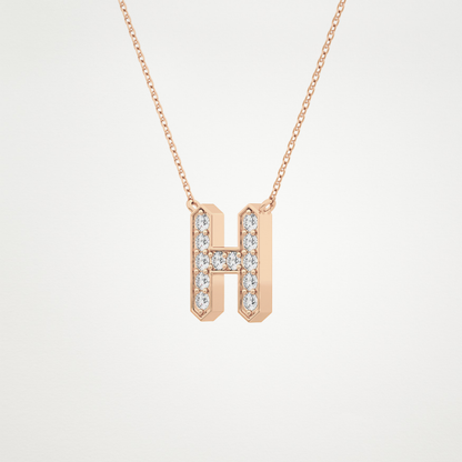 0.36 TCW Round Lab Grown Diamond H Initial Pendant Necklace