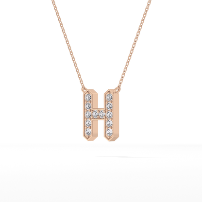 0.36 TCW Round Lab Grown Diamond H Initial Pendant Necklace