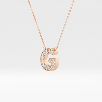 0.294 TCW Round Lab Grown Diamond G Initial Pendant Necklace