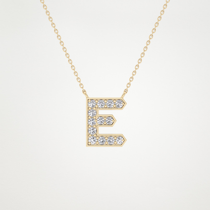 0.385 TCW Round Lab Grown Diamond E Initial Pendant Necklace