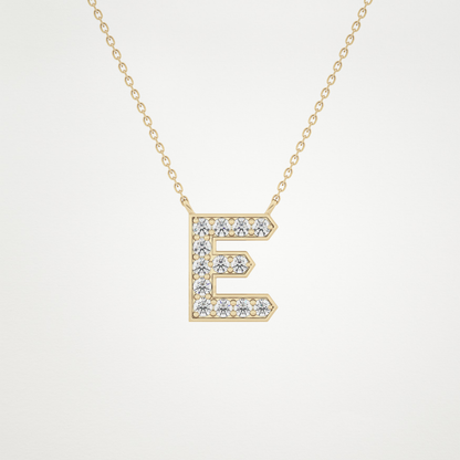 0.385 TCW Round Lab Grown Diamond E Initial Pendant Necklace