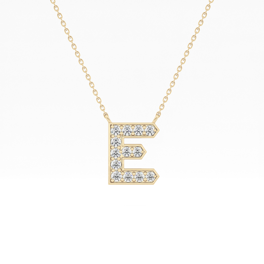 0.385 TCW Round Lab Grown Diamond E Initial Pendant Necklace