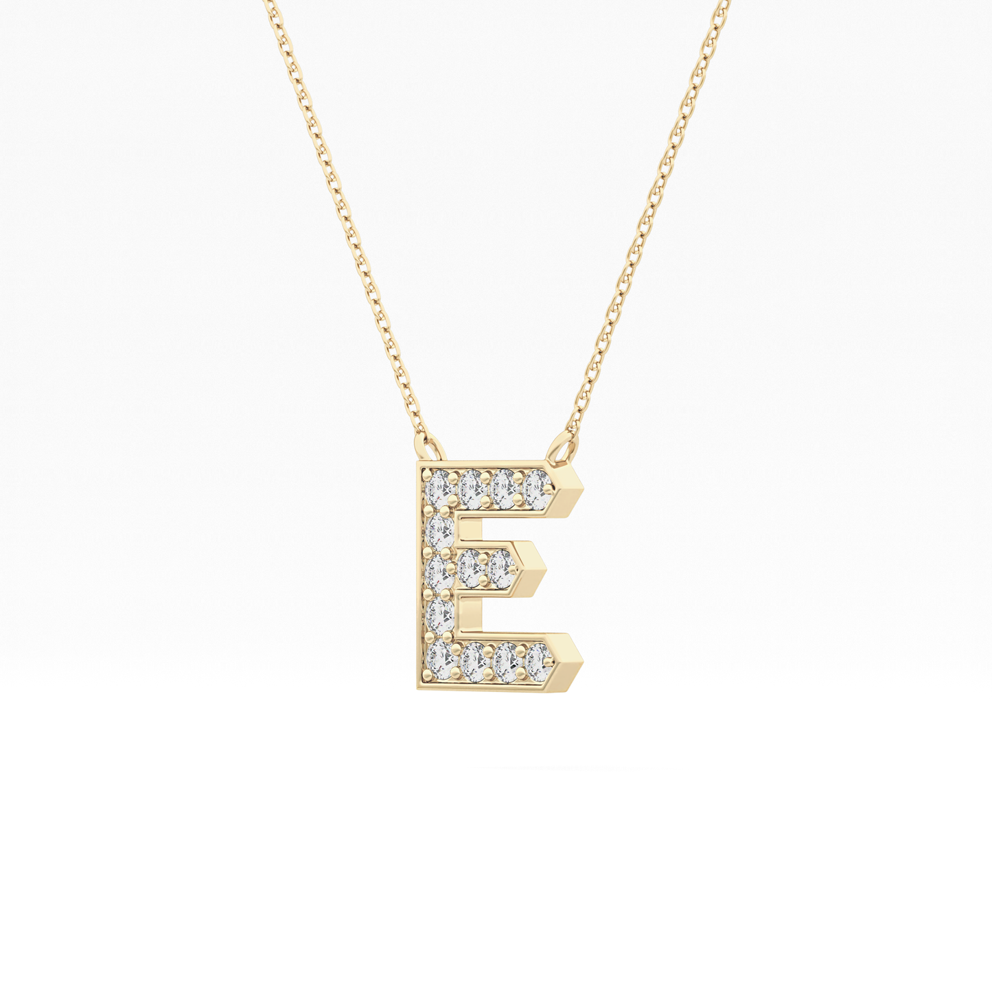 0.385 TCW Round Lab Grown Diamond E Initial Pendant Necklace