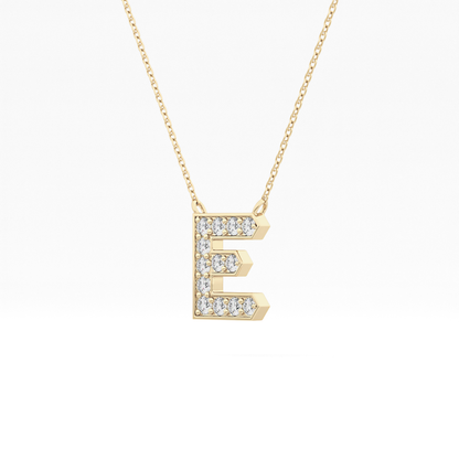 0.385 TCW Round Lab Grown Diamond E Initial Pendant Necklace