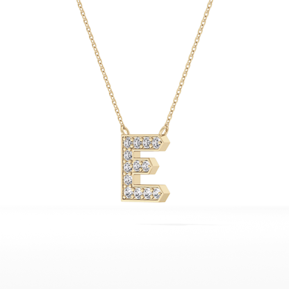 0.385 TCW Round Lab Grown Diamond E Initial Pendant Necklace