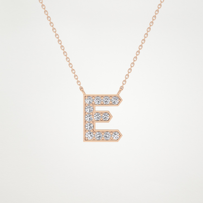 0.385 TCW Round Lab Grown Diamond E Initial Pendant Necklace