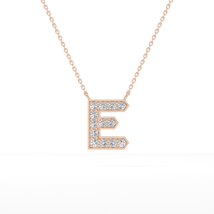 0.385 TCW Round Lab Grown Diamond E Initial Pendant Necklace