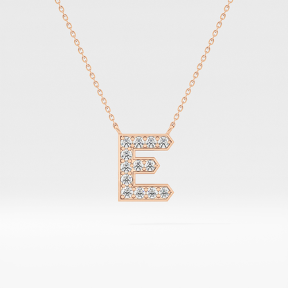 0.385 TCW Round Lab Grown Diamond E Initial Pendant Necklace