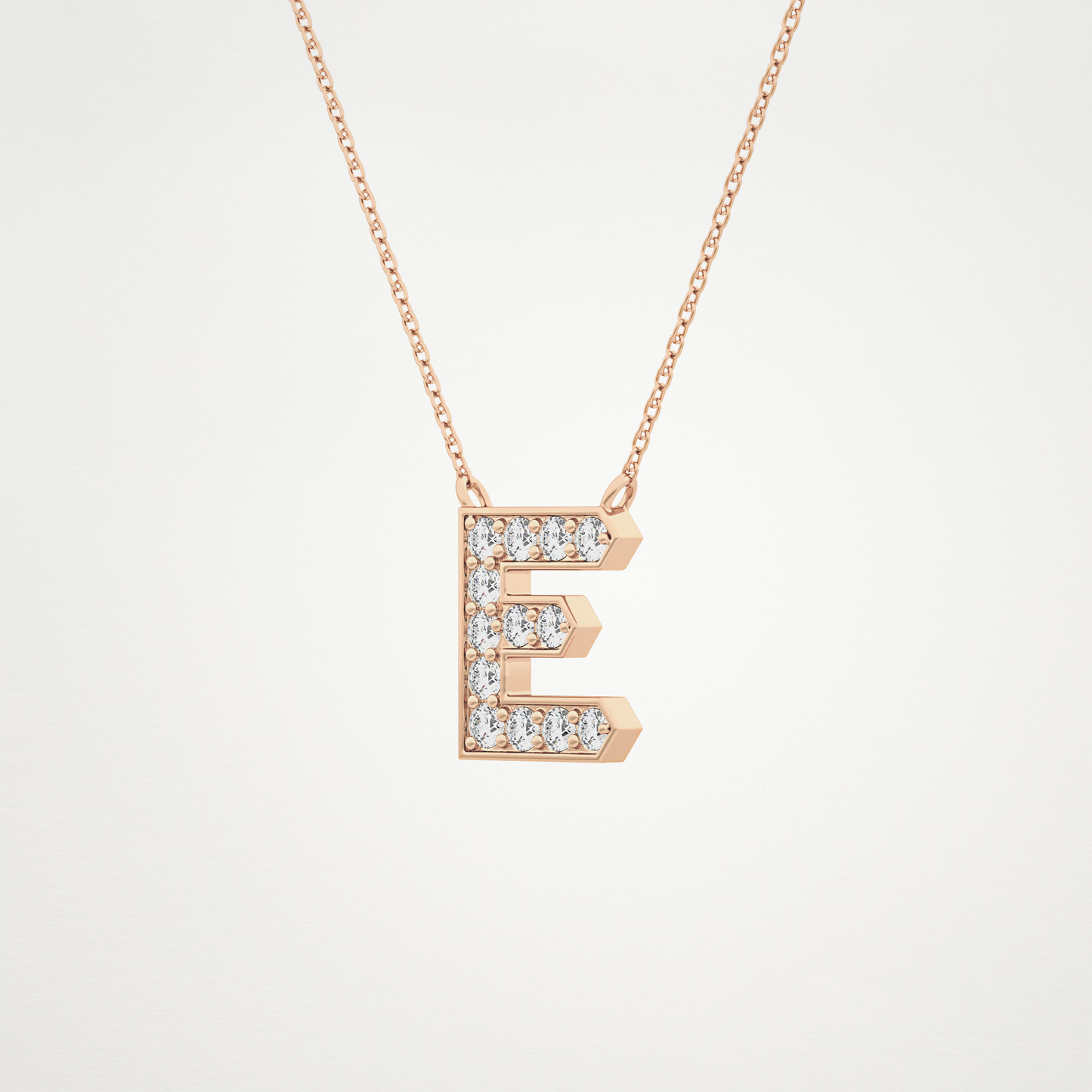 0.385 TCW Round Lab Grown Diamond E Initial Pendant Necklace