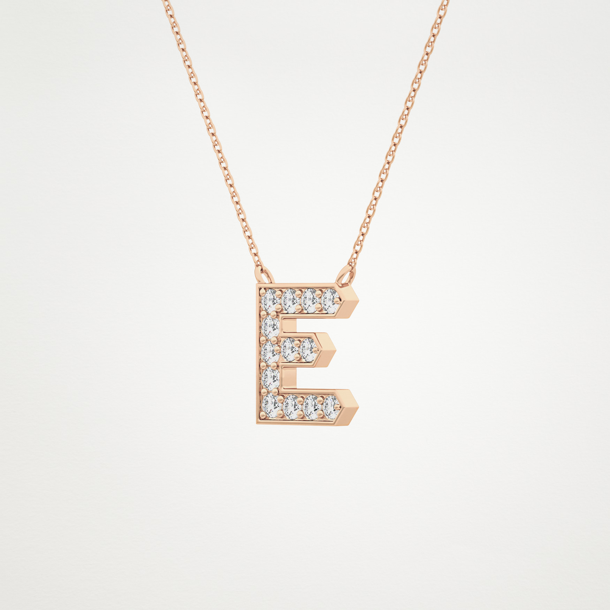 0.385 TCW Round Lab Grown Diamond E Initial Pendant Necklace