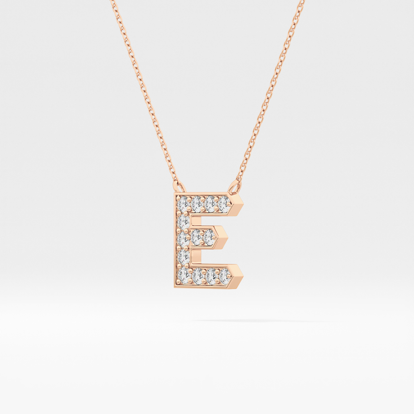 0.385 TCW Round Lab Grown Diamond E Initial Pendant Necklace
