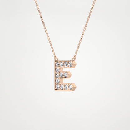 0.385 TCW Round Lab Grown Diamond E Initial Pendant Necklace