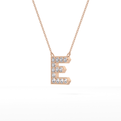 0.385 TCW Round Lab Grown Diamond E Initial Pendant Necklace