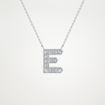 0.385 TCW Round Lab Grown Diamond E Initial Pendant Necklace