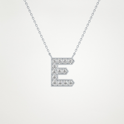 0.385 TCW Round Lab Grown Diamond E Initial Pendant Necklace