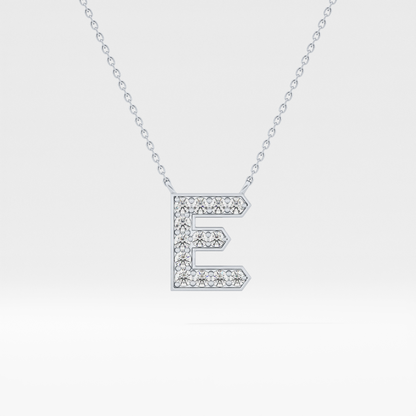 0.385 TCW Round Lab Grown Diamond E Initial Pendant Necklace