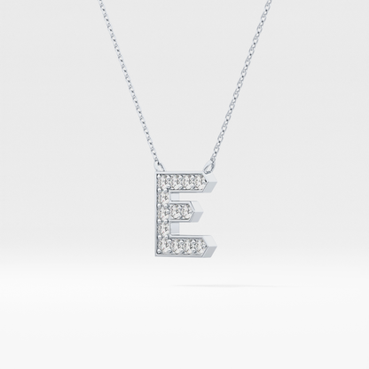 0.385 TCW Round Lab Grown Diamond E Initial Pendant Necklace