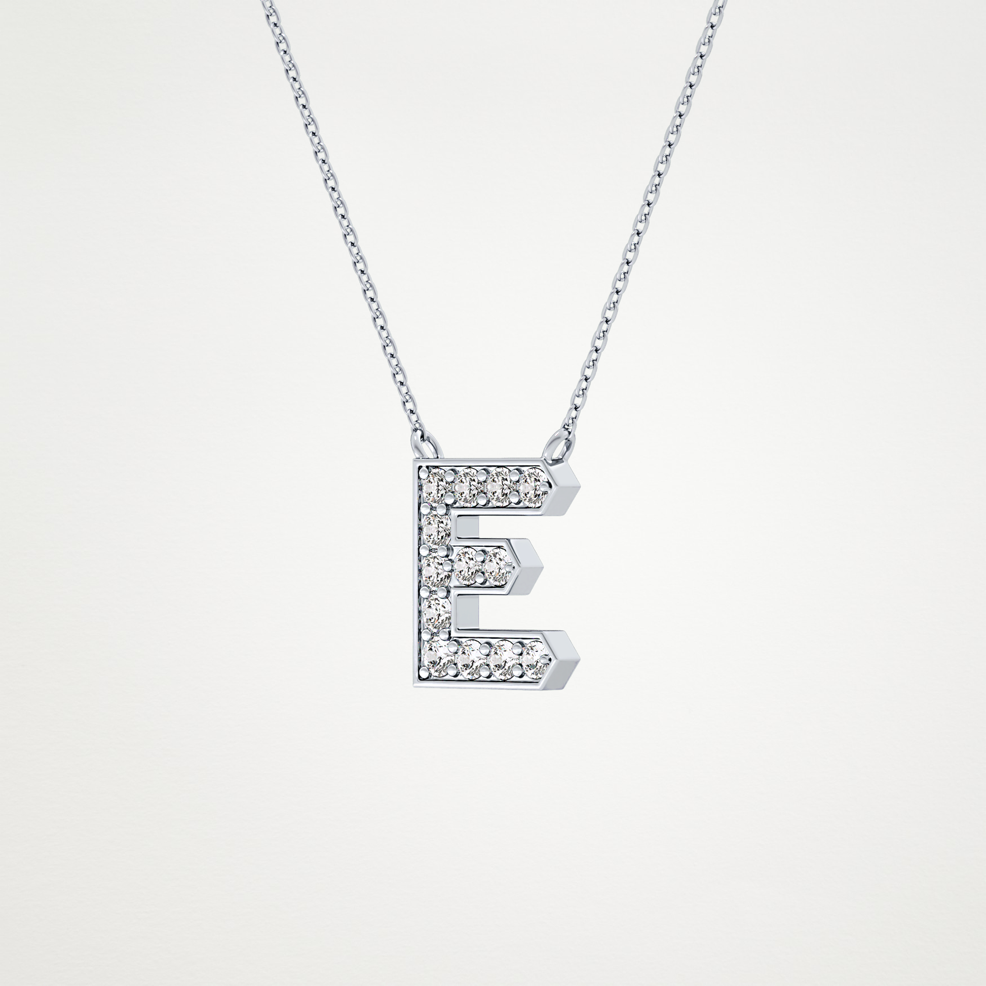 0.385 TCW Round Lab Grown Diamond E Initial Pendant Necklace