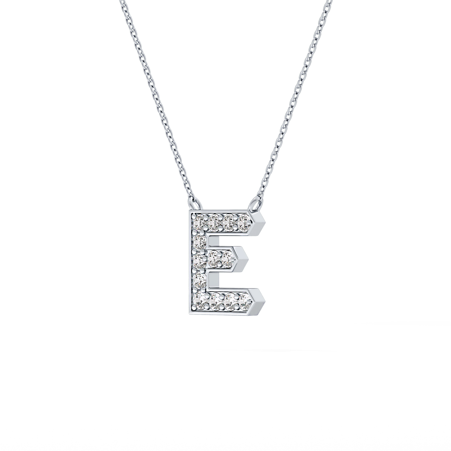 0.385 TCW Round Lab Grown Diamond E Initial Pendant Necklace