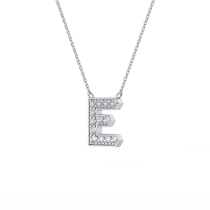 0.385 TCW Round Lab Grown Diamond E Initial Pendant Necklace