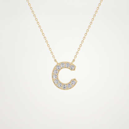 0.24 TCW Round Lab Grown Diamond C Initial Pendant Necklace
