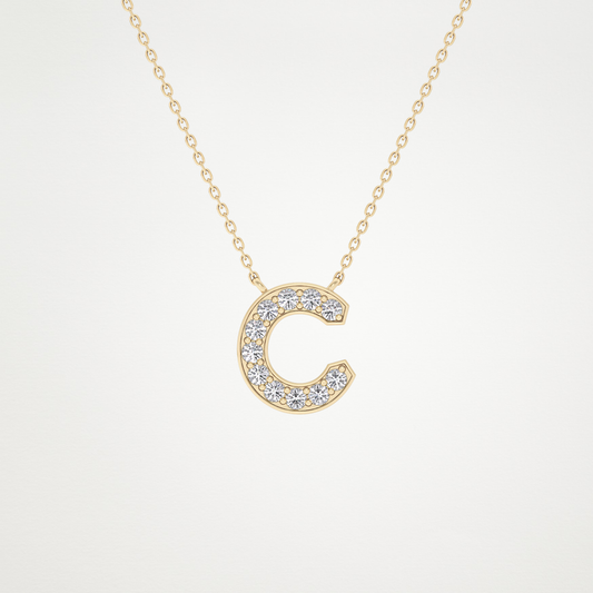 0.24 TCW Round Lab Grown Diamond C Initial Pendant Necklace