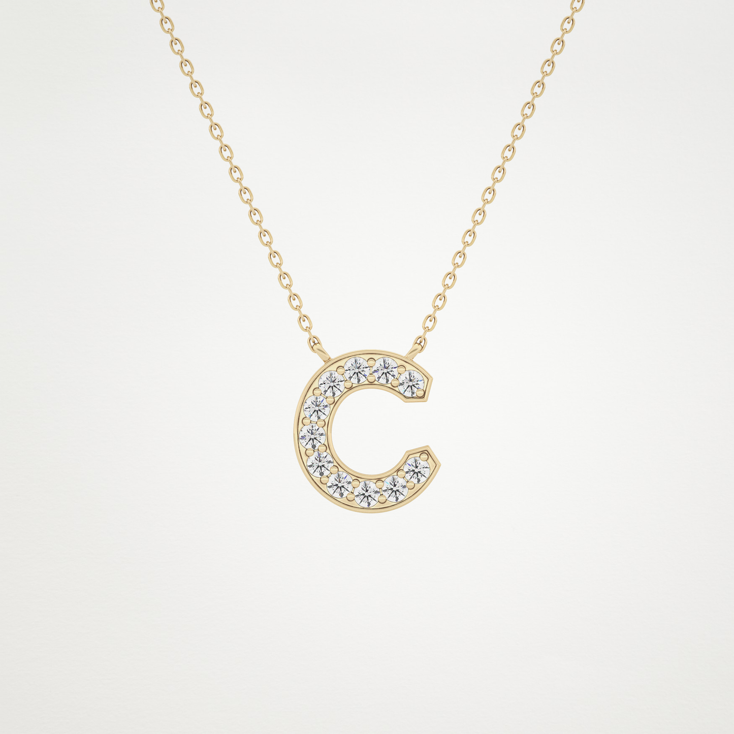 0.24 TCW Round Lab Grown Diamond C Initial Pendant Necklace