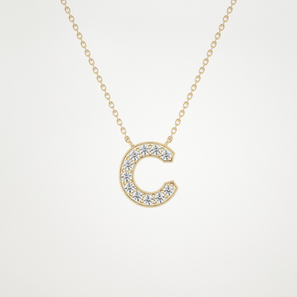 0.24 TCW Round Lab Grown Diamond C Initial Pendant Necklace