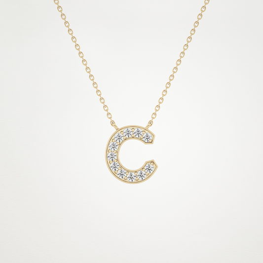 0.24 TCW Round Lab Grown Diamond C Initial Pendant Necklace