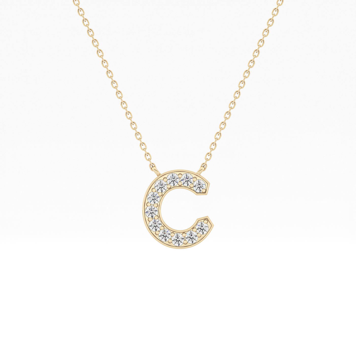 0.24 TCW Round Lab Grown Diamond C Initial Pendant Necklace