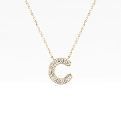 0.24 TCW Round Lab Grown Diamond C Initial Pendant Necklace