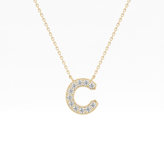 0.24 TCW Round Lab Grown Diamond C Initial Pendant Necklace