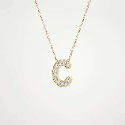 0.24 TCW Round Lab Grown Diamond C Initial Pendant Necklace