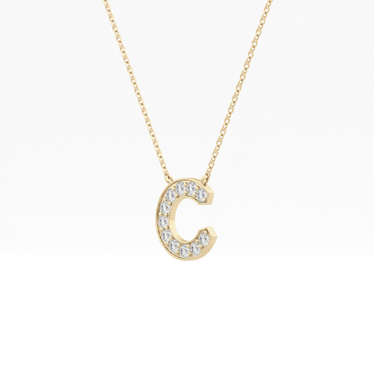 0.24 TCW Round Lab Grown Diamond C Initial Pendant Necklace