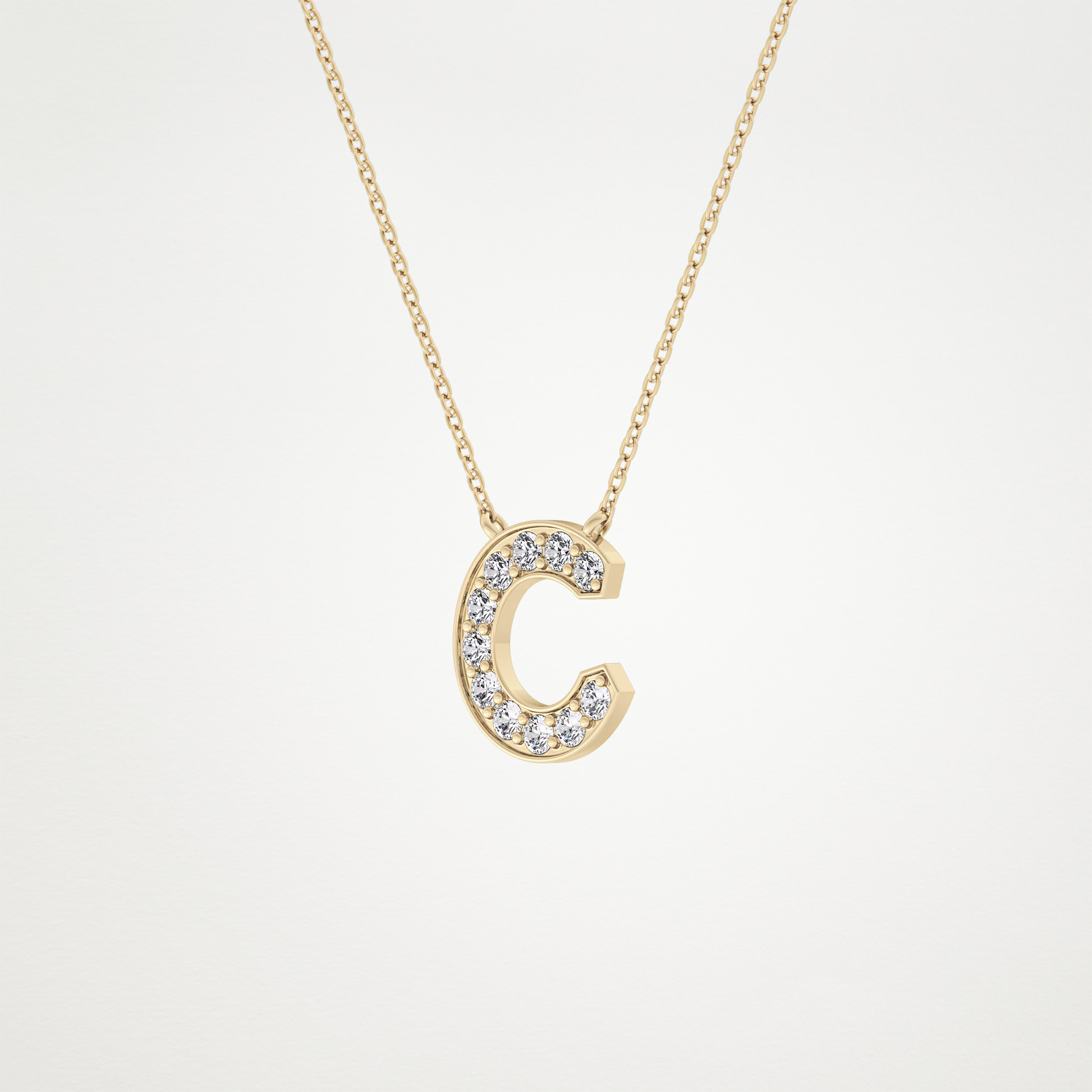 0.24 TCW Round Lab Grown Diamond C Initial Pendant Necklace
