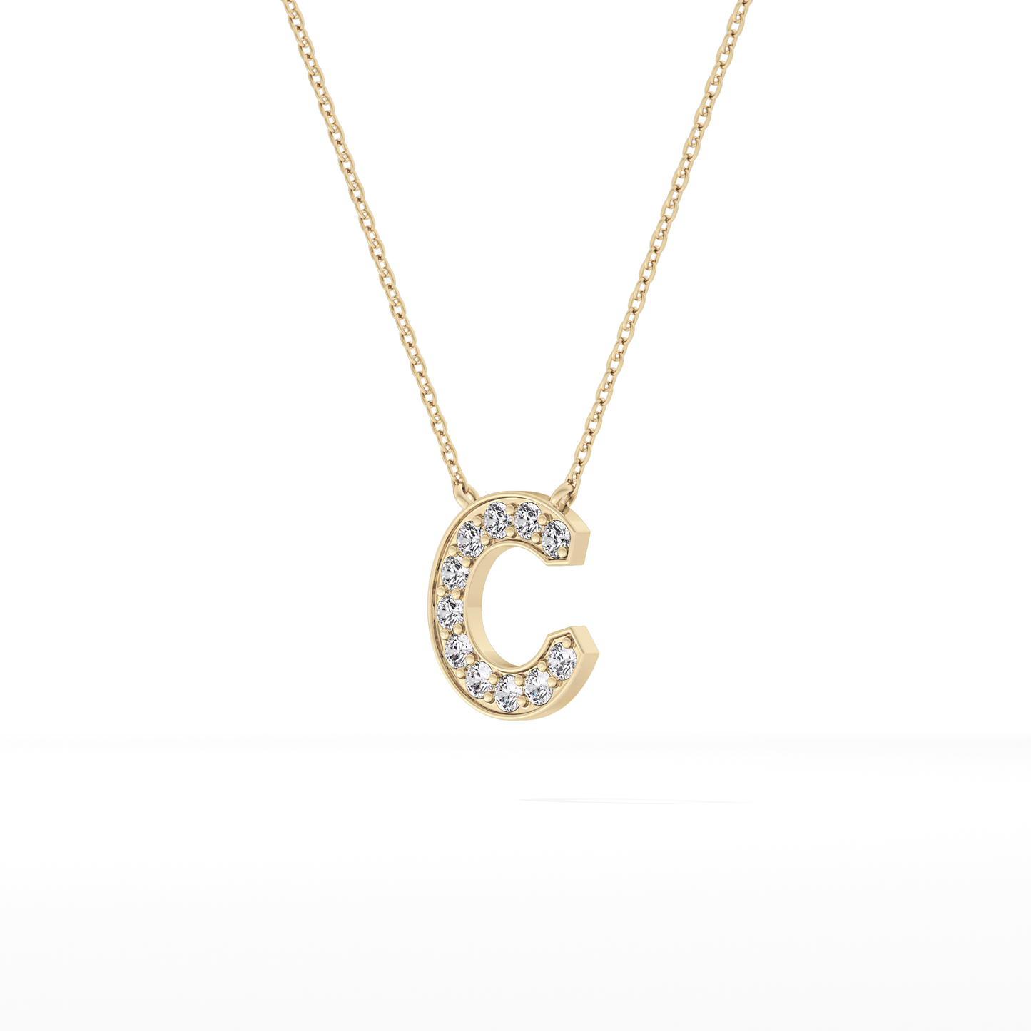 0.24 TCW Round Lab Grown Diamond C Initial Pendant Necklace