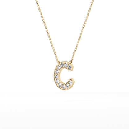 0.24 TCW Round Lab Grown Diamond C Initial Pendant Necklace