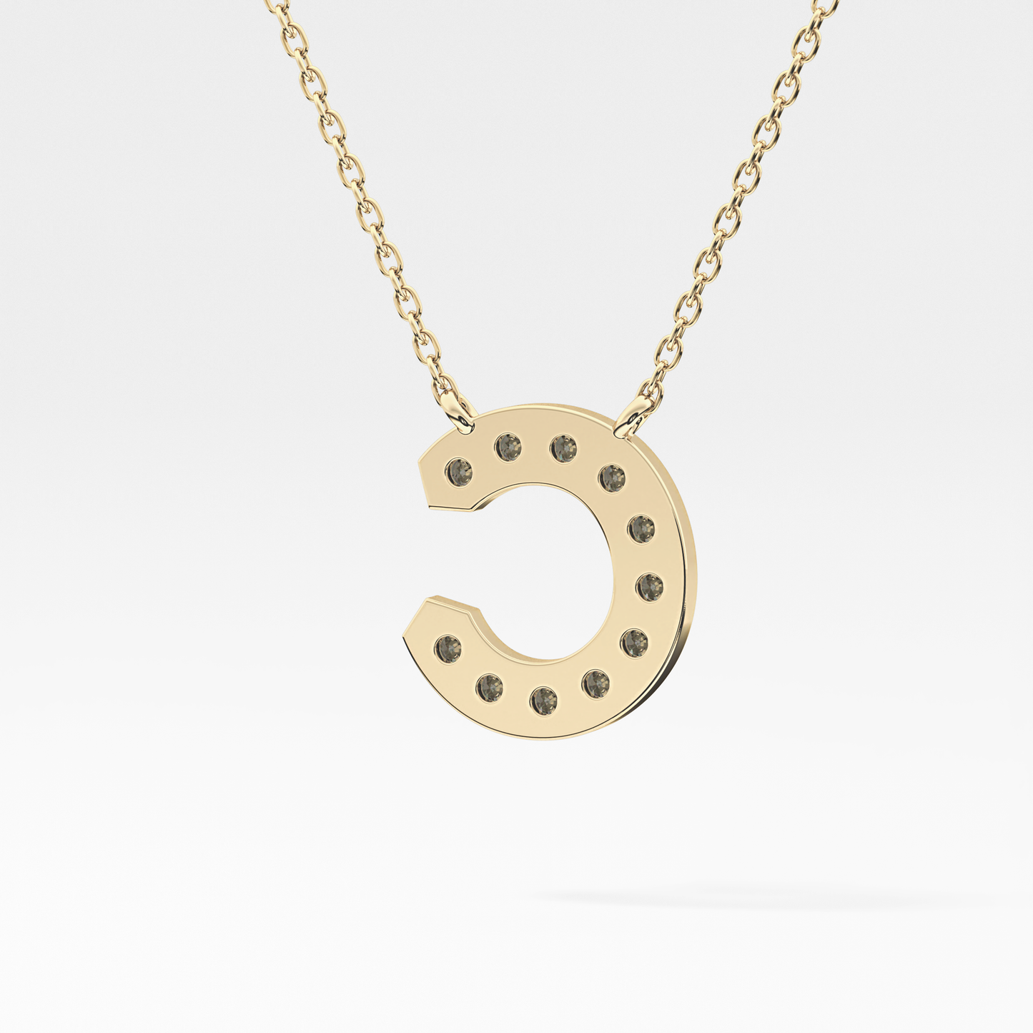 0.24 TCW Round Lab Grown Diamond C Initial Pendant Necklace