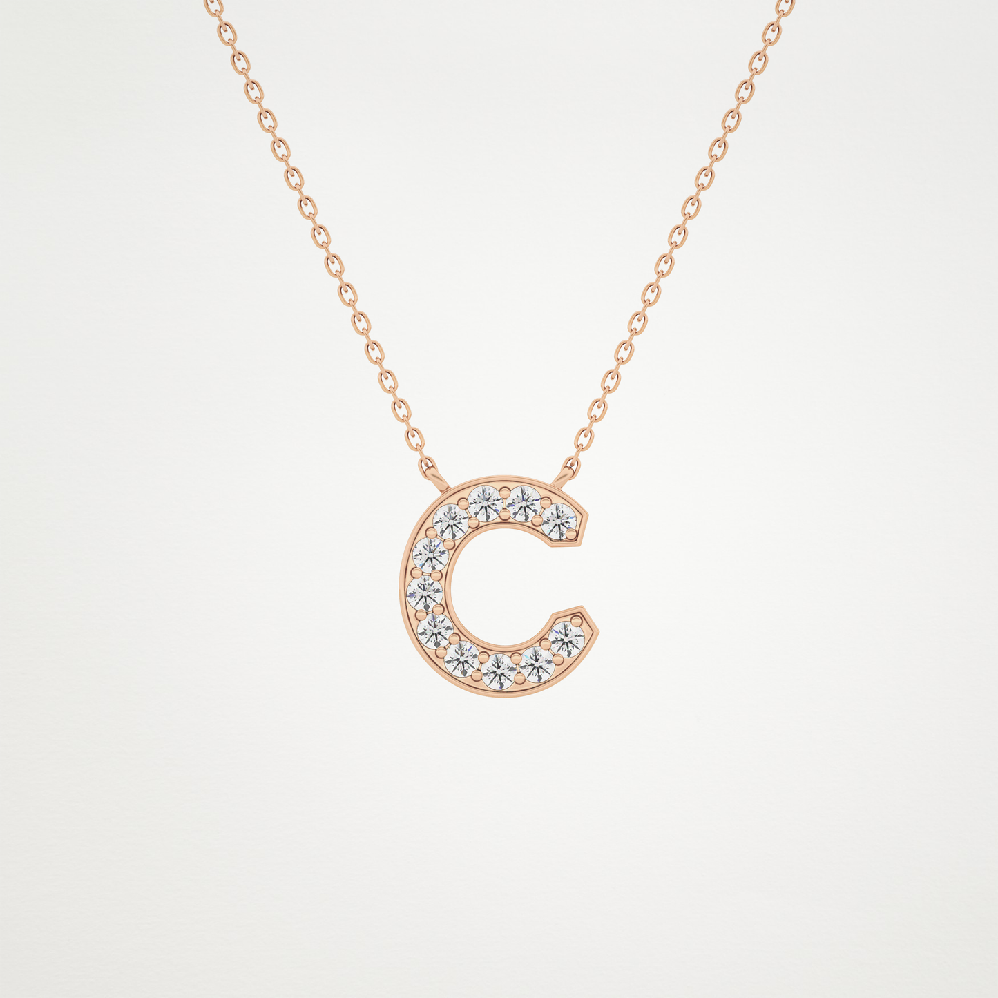 0.24 TCW Round Lab Grown Diamond C Initial Pendant Necklace
