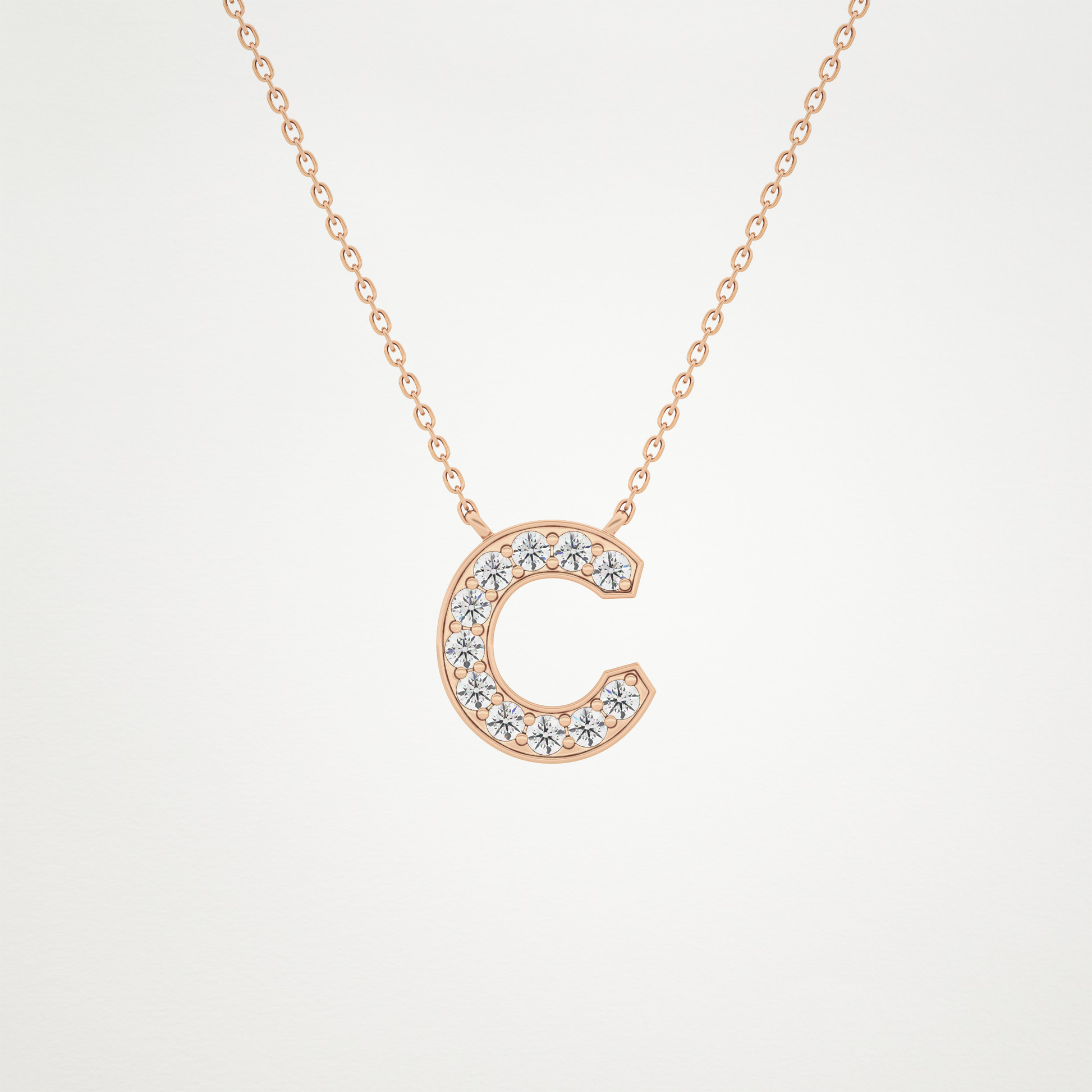 0.24 TCW Round Lab Grown Diamond C Initial Pendant Necklace