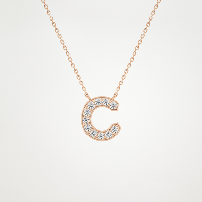0.24 TCW Round Lab Grown Diamond C Initial Pendant Necklace