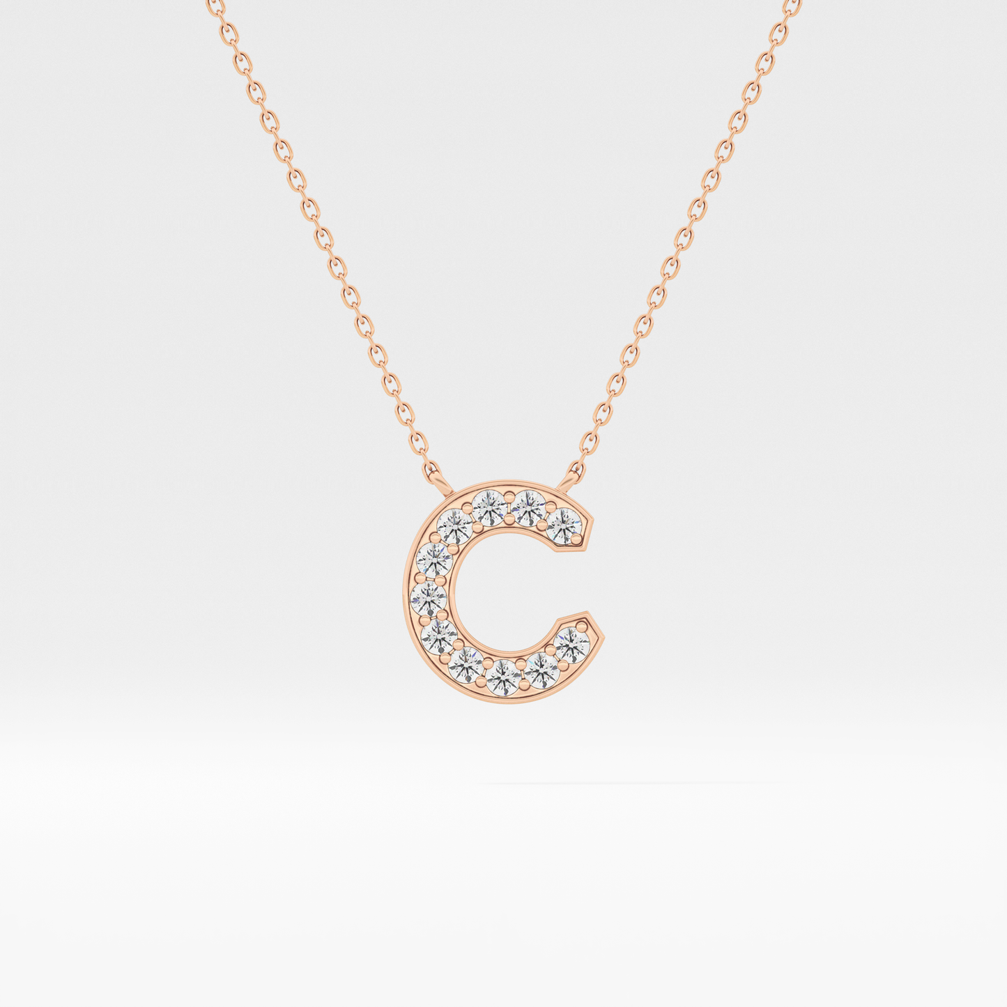 0.24 TCW Round Lab Grown Diamond C Initial Pendant Necklace