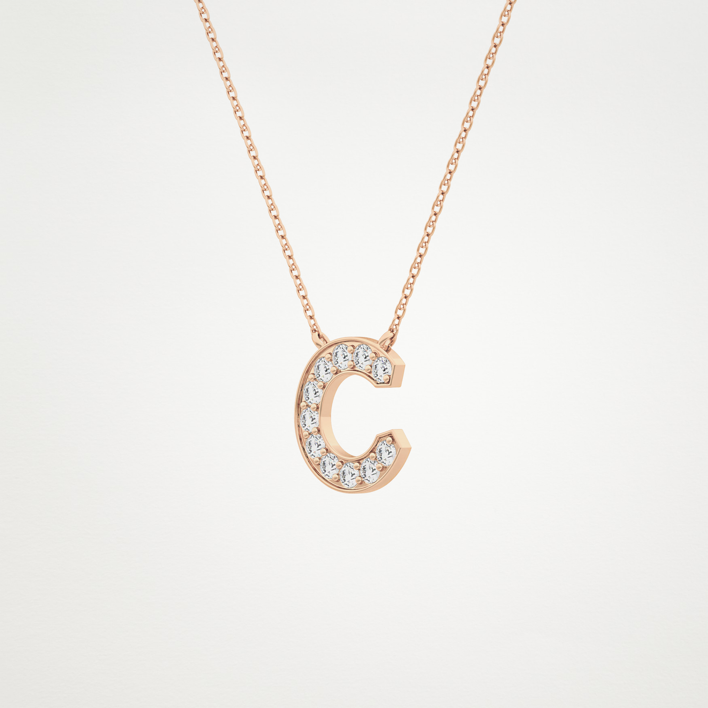 0.24 TCW Round Lab Grown Diamond C Initial Pendant Necklace