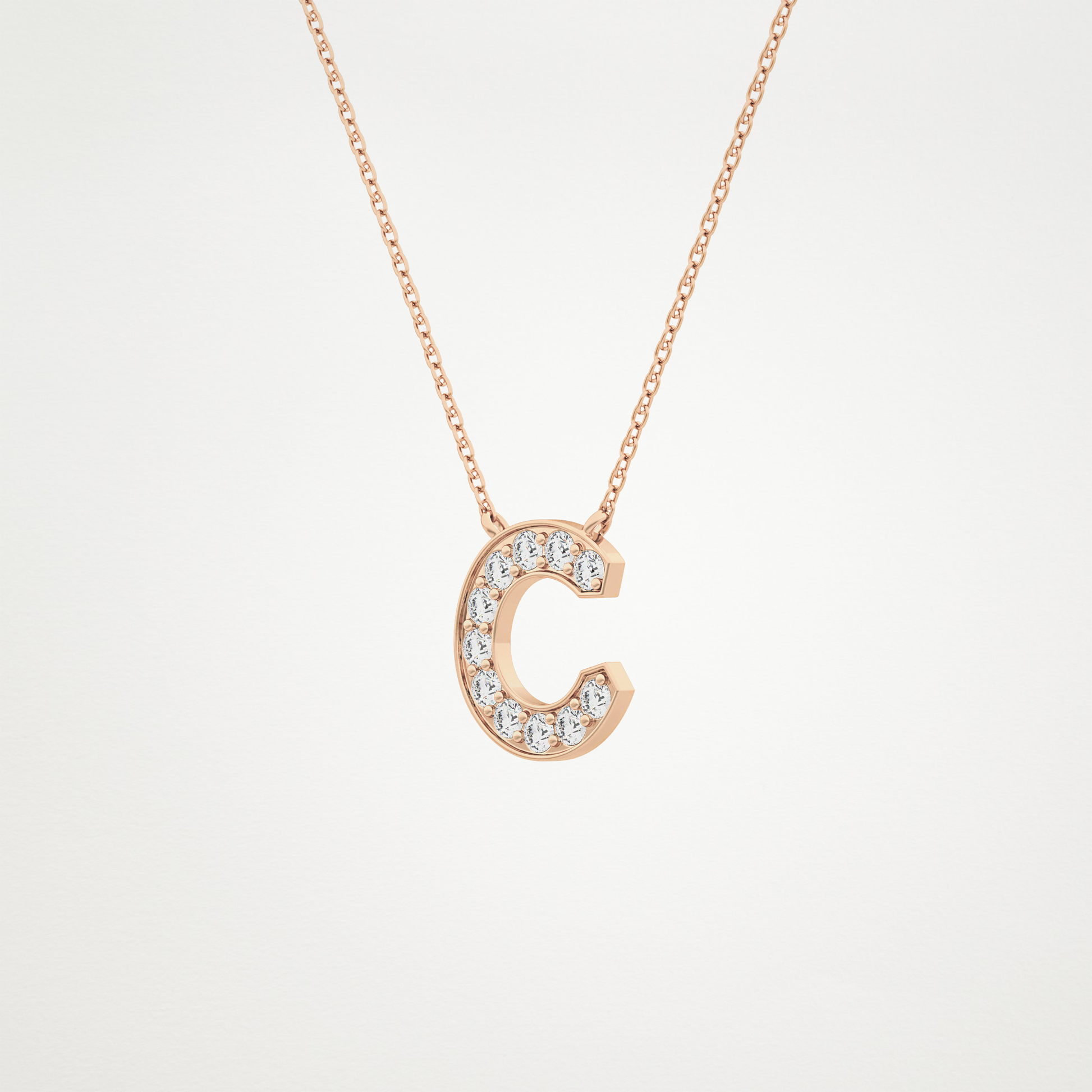 0.24 TCW Round Lab Grown Diamond C Initial Pendant Necklace