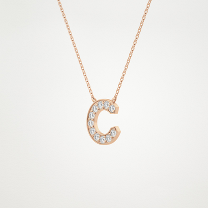 0.24 TCW Round Lab Grown Diamond C Initial Pendant Necklace