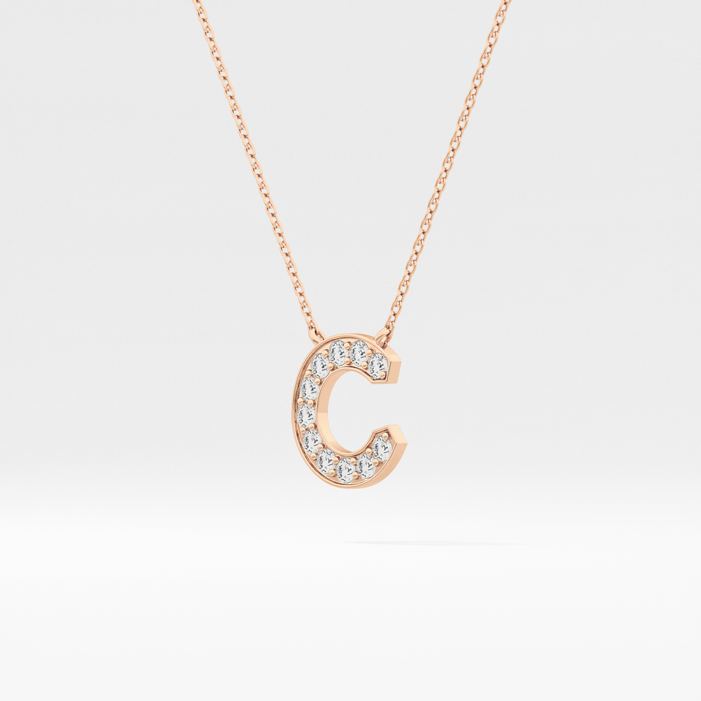 0.24 TCW Round Lab Grown Diamond C Initial Pendant Necklace