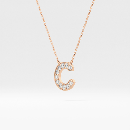 0.24 TCW Round Lab Grown Diamond C Initial Pendant Necklace