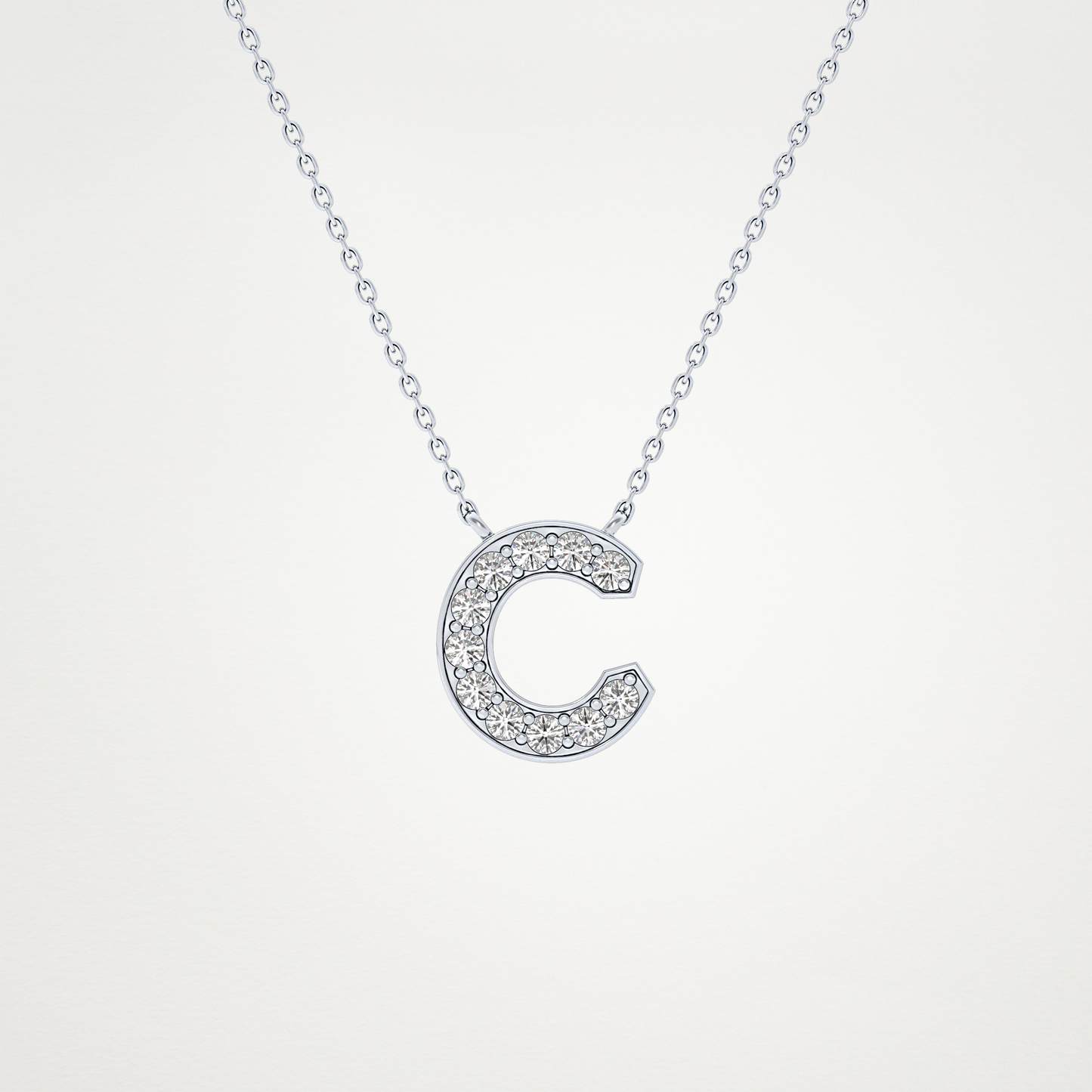 0.24 TCW Round Lab Grown Diamond C Initial Pendant Necklace